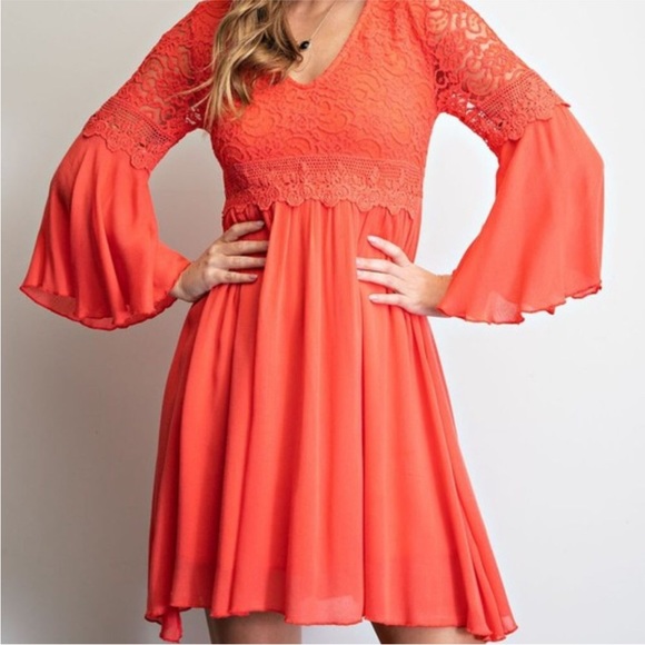 Easel Crochet Lace Femme Mini Dress In Coral I Am. NWT! Sz S - Picture 4 of 8